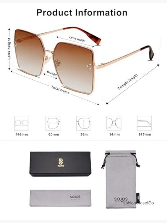 Trendy Square Oversized Sunglasses UV Protection Metal Frame